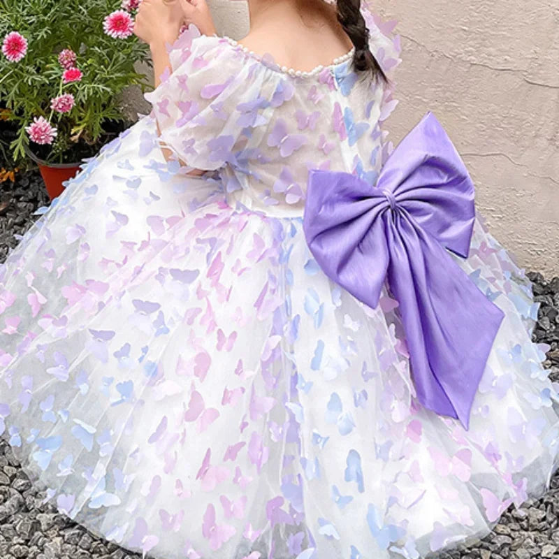 Kids Girl Elegant Butterfly Design Colorful  Birthday Party Dress