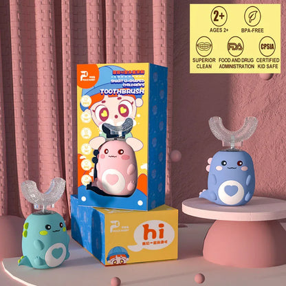 360-Degree Smart U-shaped Electric Cartoon Kids Silicone Toothbrush childrensterritory
