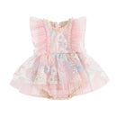 Baby Girl Tulle Floral Embroidery Romper Dress and Headband Set