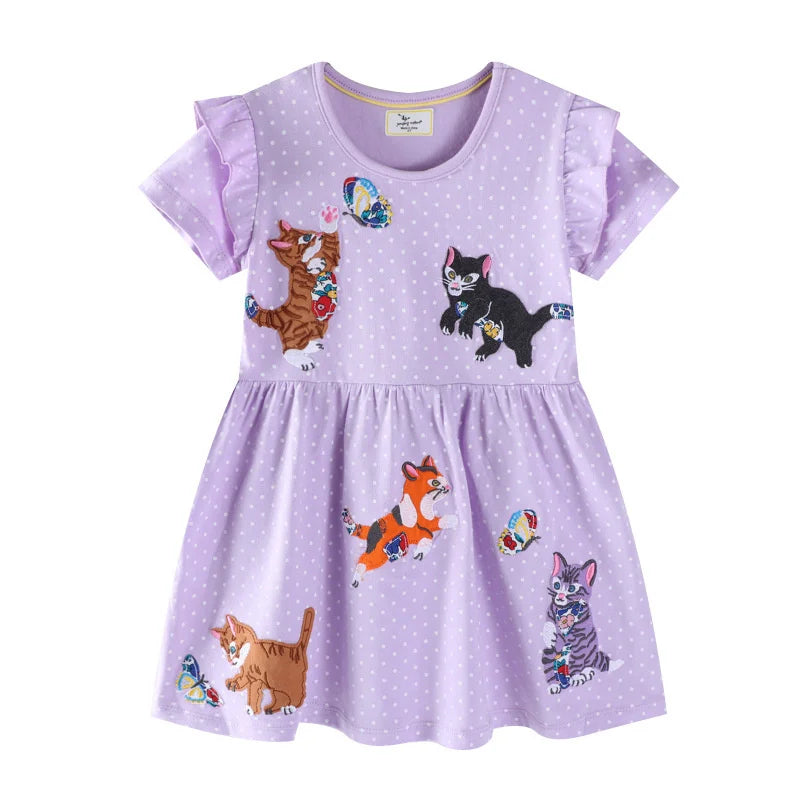 Cartoon Embroidery Design Kids Girls Summer Dresses childrensterritory
