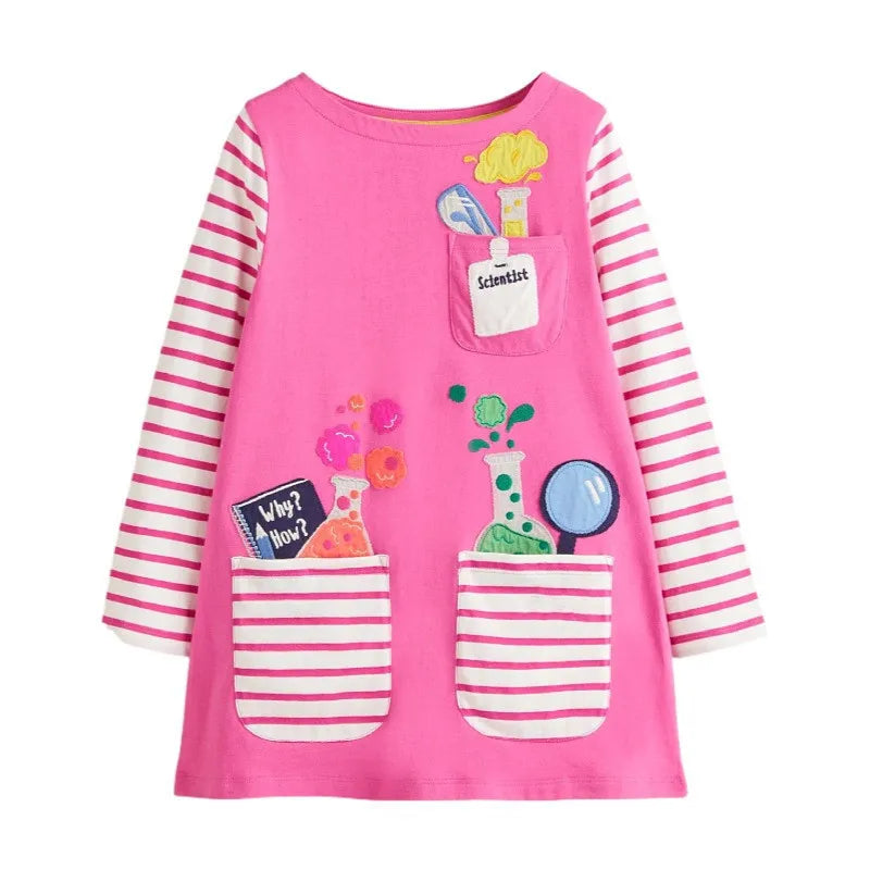 Kids Girls Cute Animals Design Long Sleeve Warm Dresses