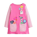 Kids Girls Cute Animals Design Long Sleeve Warm Dresses