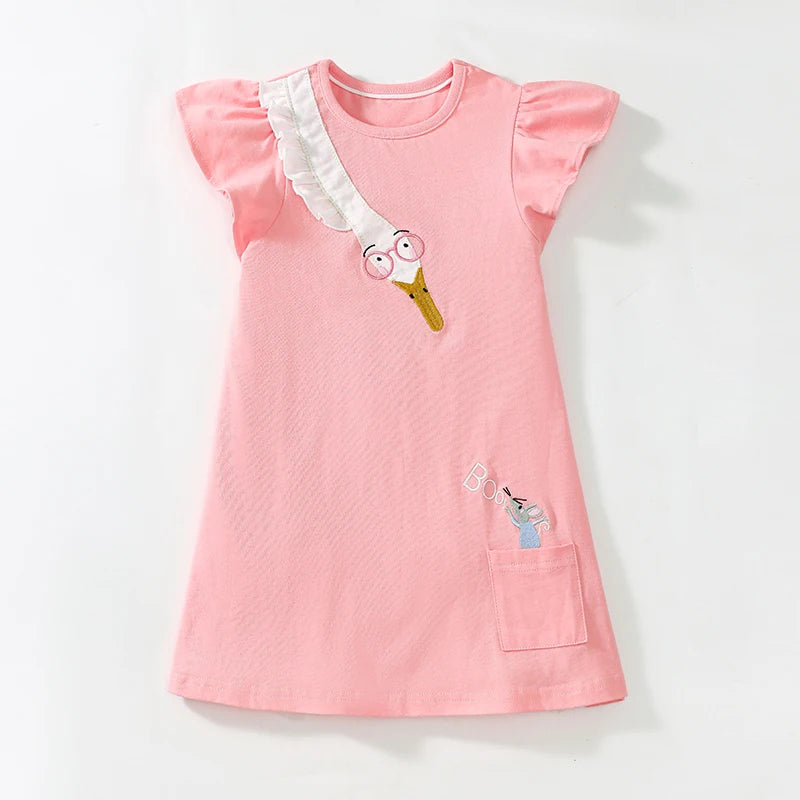 Kids Girls Cartoon Embroidered Summer Cotton Dress childrensterritory