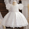Little Girls Bow Lace Design White Baptism/Bridesmaid Dresses childrensterritory