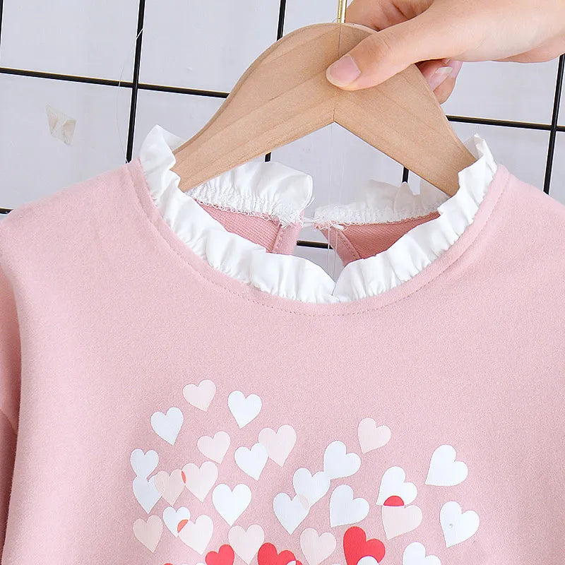 Toddler Girl Heart Print 2 Pieces Stylish Tracksuits Set childrensterritory