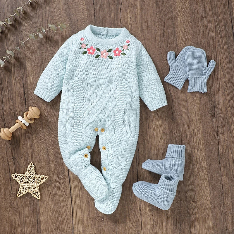Baby Kids Flower Embroidery Design Winter Bodysuit