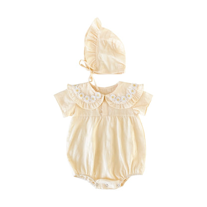 Baby Girls Floral Princess Cotton Bodysuits with Hat childrensterritory