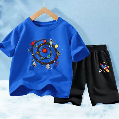 Kids Boys Music Headset Print T-shirt and Shorts Set childrensterritory