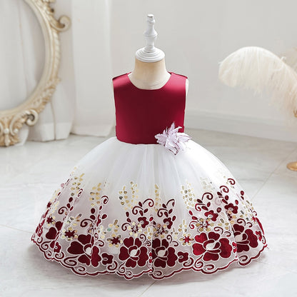 Cute Bow Golden Sequined Flower Birthday Dresses For Kids Girl childrensterritory