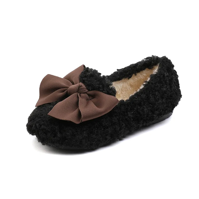 Girls Bow Fur Design Soft And Stylish Shoes childrensterritory