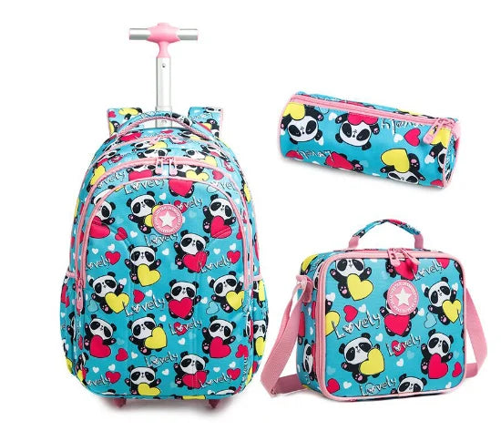 Printed 3pcs Kids School Bags On Wheels for Boys and Girls