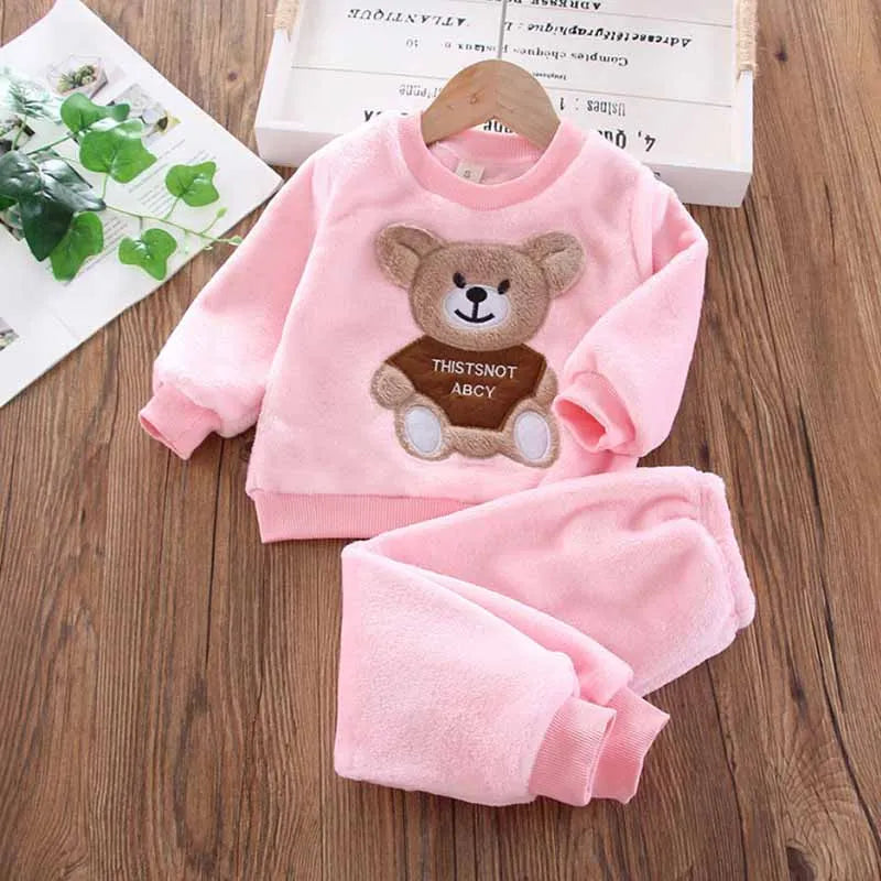Kids' Long-Sleeved Bear Design Winter Casual Clothing Set