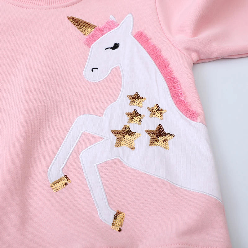 Girls Unicorn Cartoon Stars Design Sweatshirts childrensterritory
