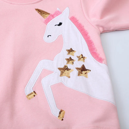 Girls Unicorn Cartoon Stars Design Sweatshirts childrensterritory