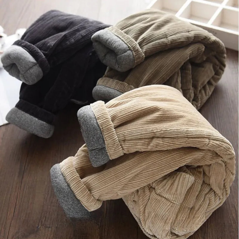 Kids Ankle Length Solid Fleece Warm Cargo Pants Trousers childrensterritory