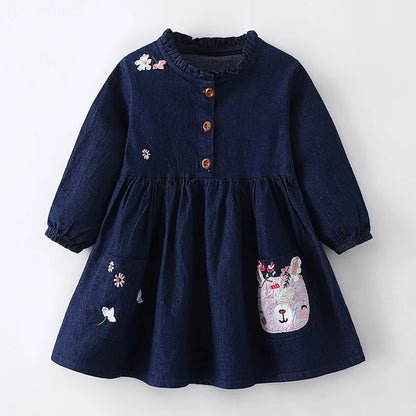 Kids Girls Cartoon Design Autumn Cotton Dresses childrensterritory