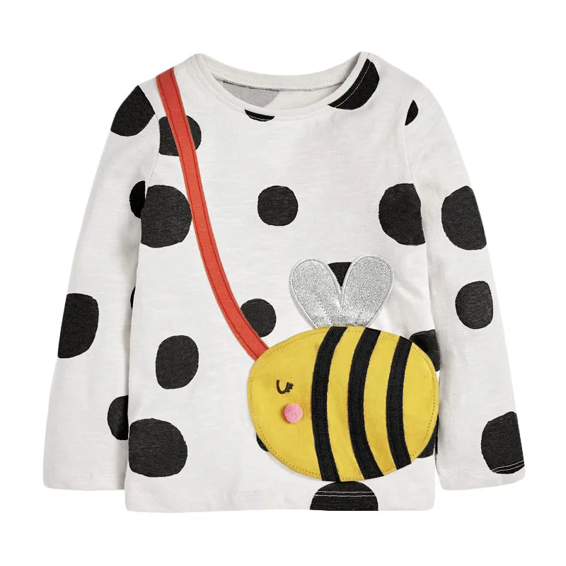 Girls Long Sleeve Bee Appliques Cotton Top childrensterritory