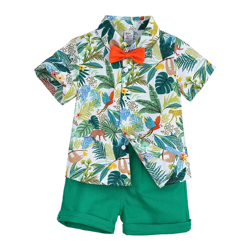 Toddler Boy Floral Bowtie Shirt + Shorts Gentleman Clothing Set