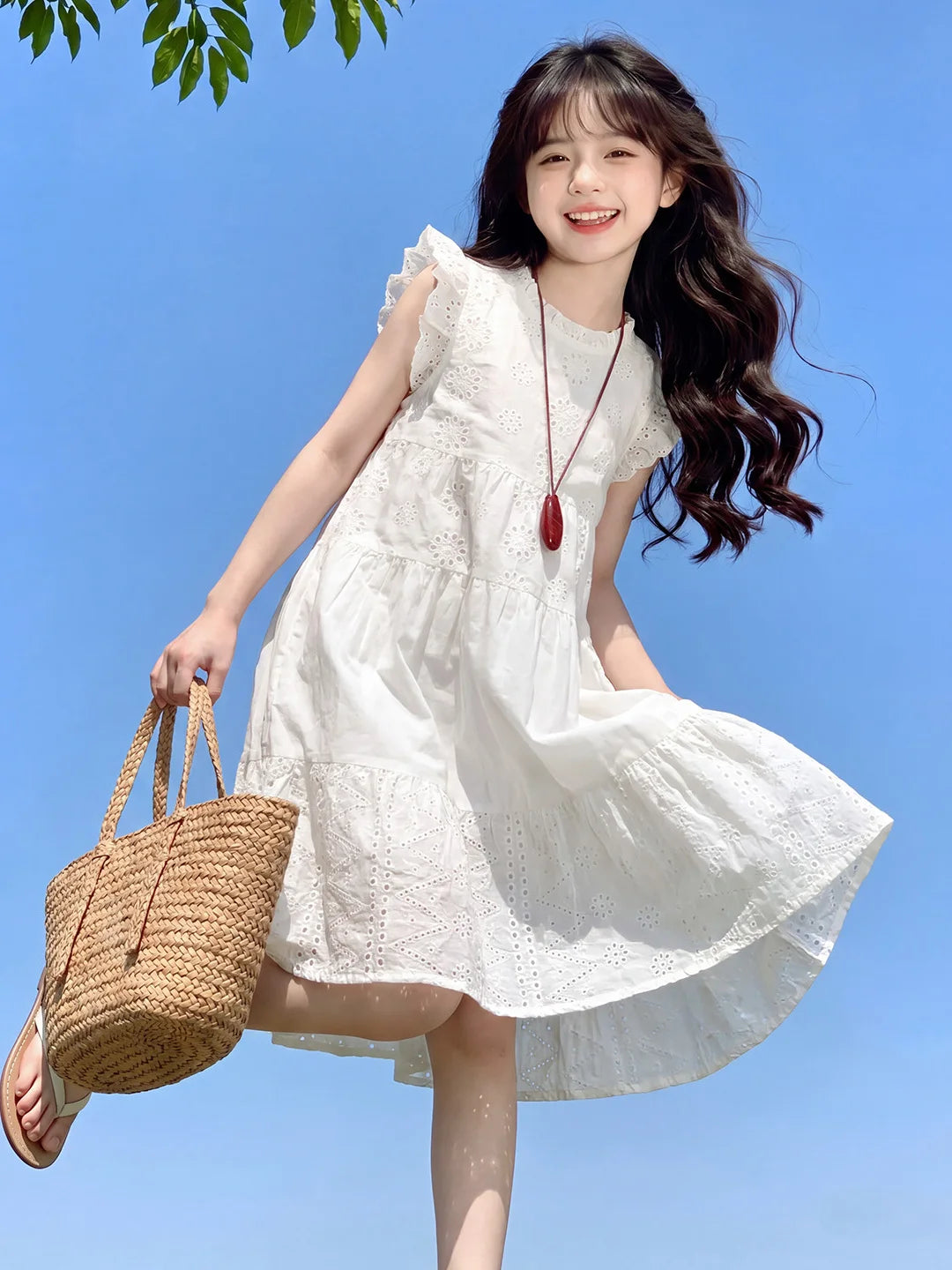 Young Girls Floral Embroidery Summer Party Dress