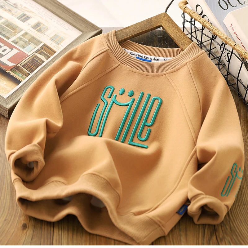 Big Size Letter Smile Design Teenager Boys Sweatshirts childrensterritory