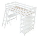 Stylish Kids Twin Loft Bed with Shelves, Desk, and Ladder childrensterritory