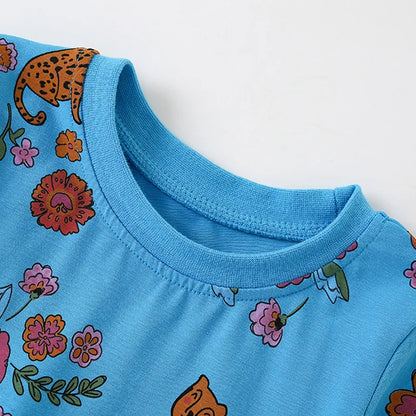 Flower Animal Print Kids Girls Cotton Casual A-LINE Dresses