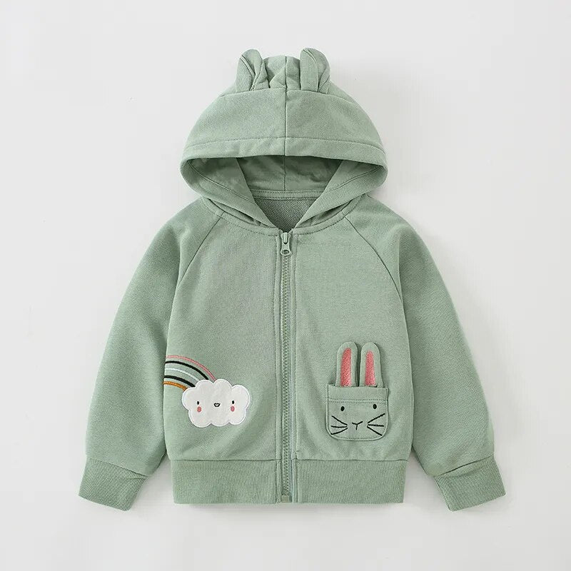 Kids Girl Flowers Cartoon Print Hooded Jackets Windbreaker childrensterritory