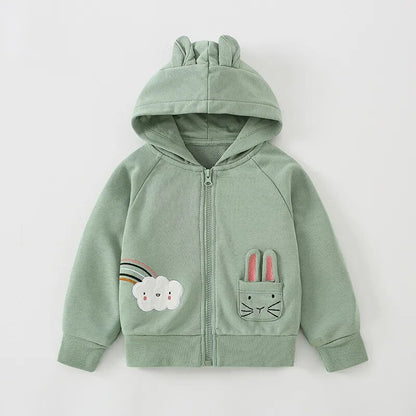 Kids Girl Flowers Cartoon Print Hooded Jackets Windbreaker childrensterritory
