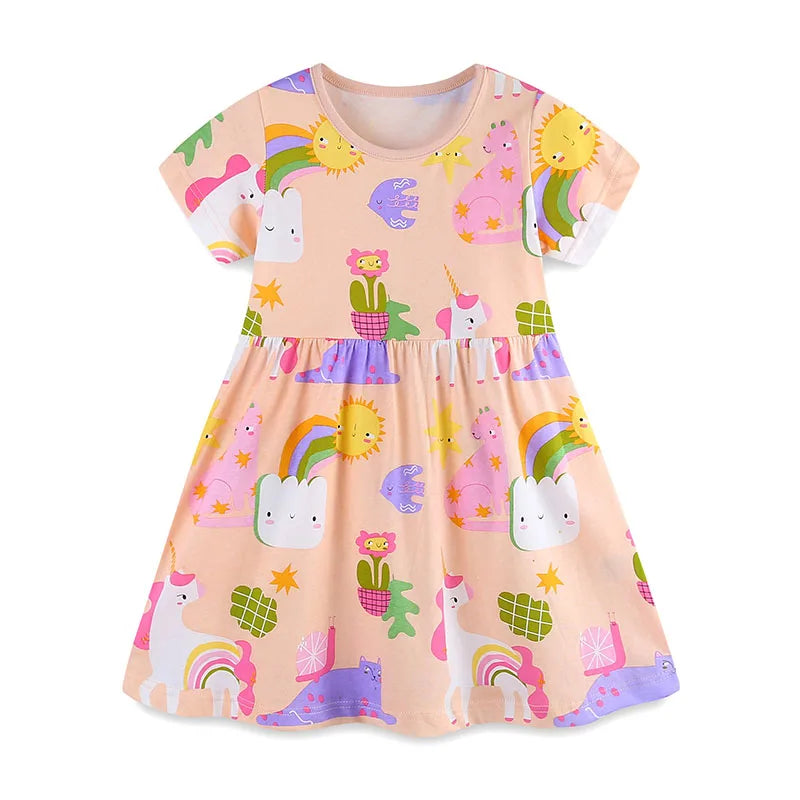 Kids Girls Cartoon Print Summer Cotton Dress childrensterritory