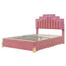 Full-size Platform Bed with Upholstery, Four Drawers, and LED Lights childrensterritory