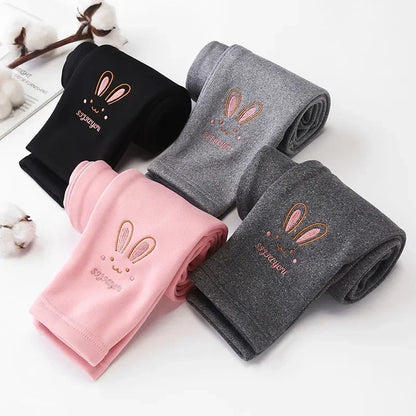 Little Girls Thick Warm Rabbit Print Solid Trousers childrensterritory