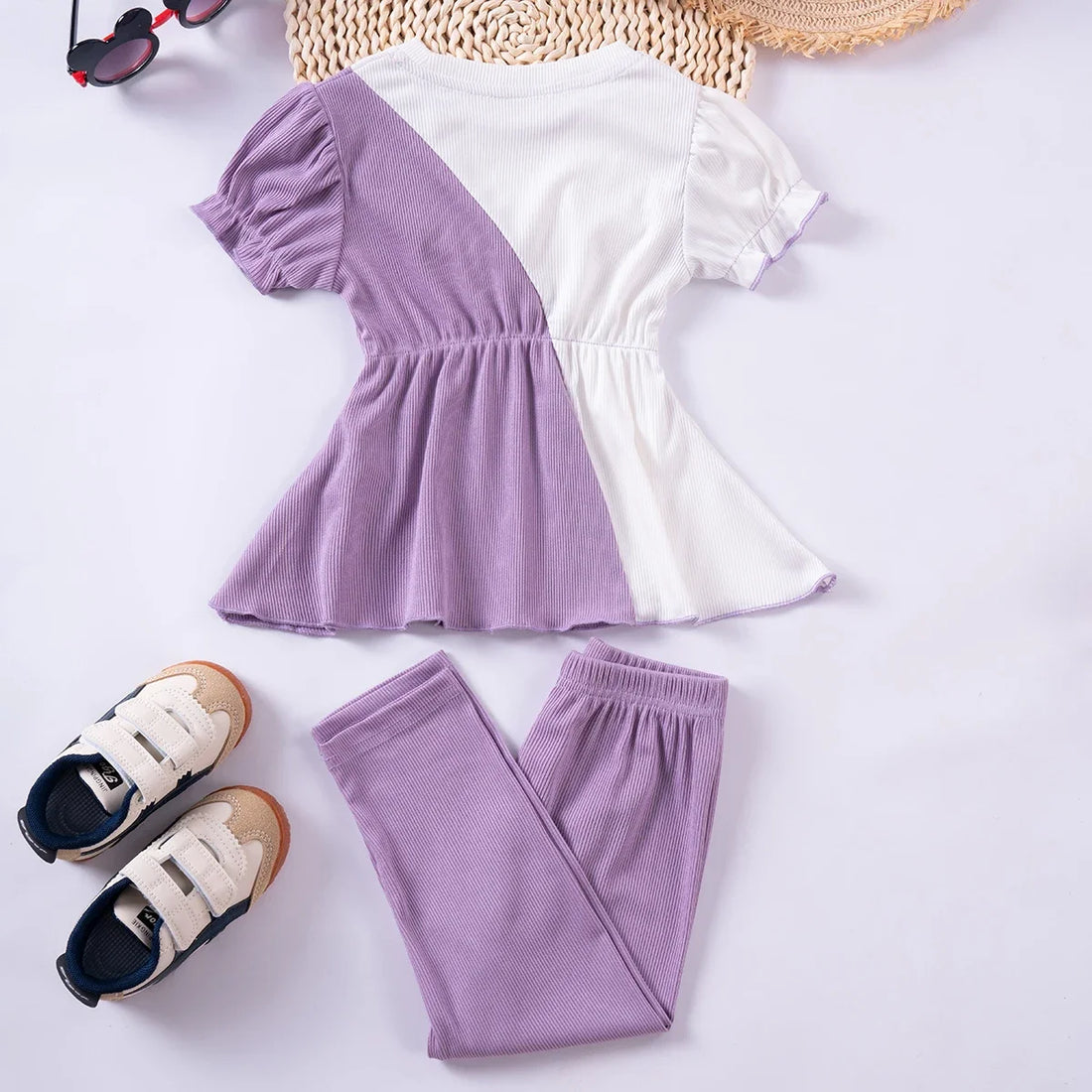 2pcs Color Blocking Top and Pants Girl&