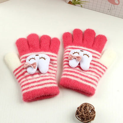 Kids Cartoon Design Furry Coral Fleece Short Gloves Mittens childrensterritory