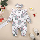 Long Sleeve Elephant Print Baby Girl Romper