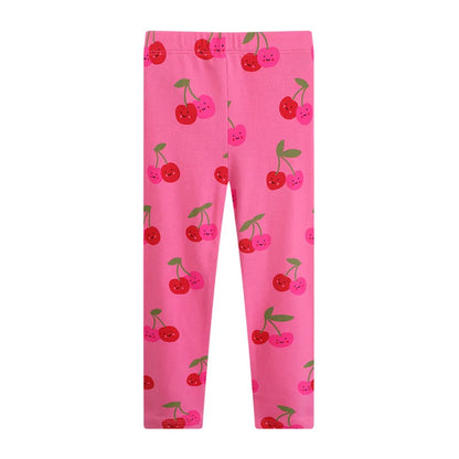 Kids Girls Cartoon Cherry Print Cotton Leggings/Trousers childrensterritory