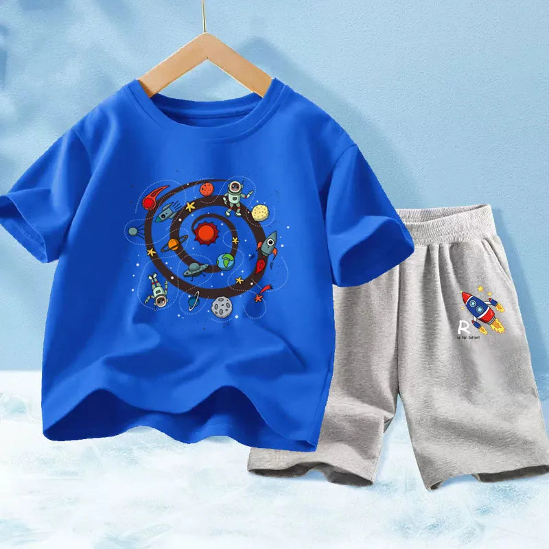 Kids Boys Music Headset Print T-shirt and Shorts Set childrensterritory