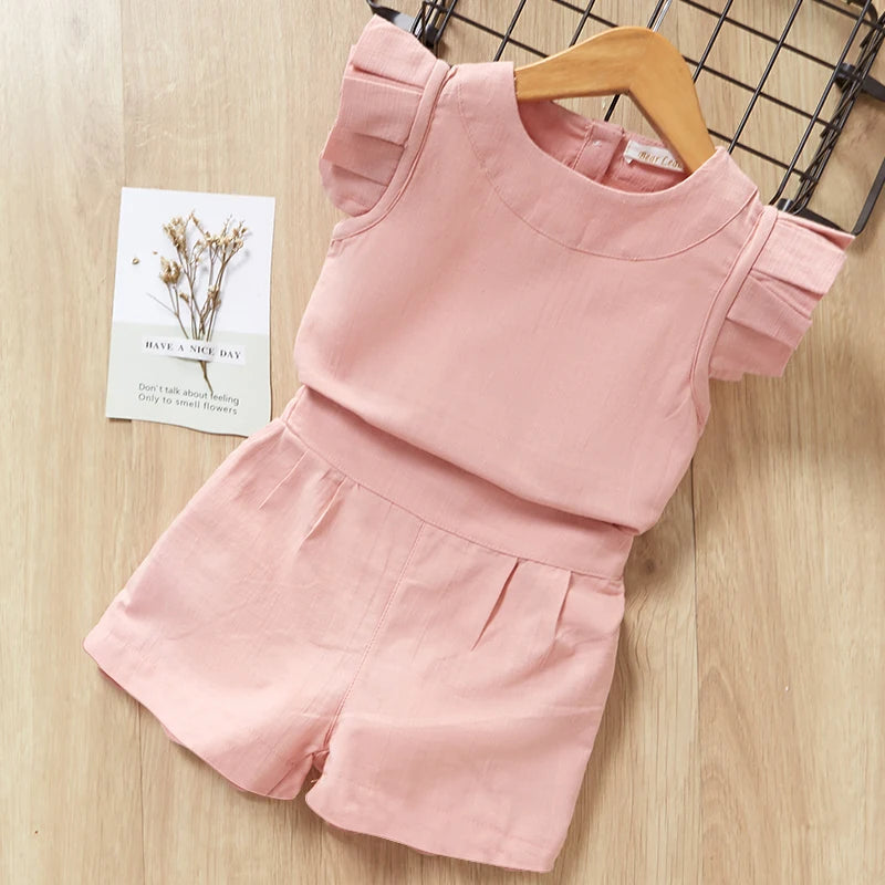 Kids Girls Cotton T-Shirt + Pant Summer 2 Piece Sets