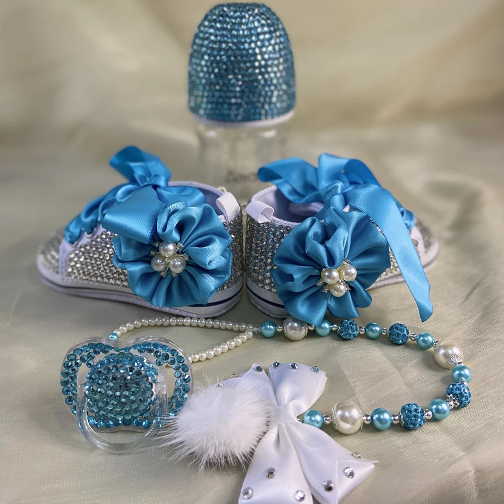Luxury Keepsake Diamond Baby Bottles and Shoes Headband Set childrensterritory