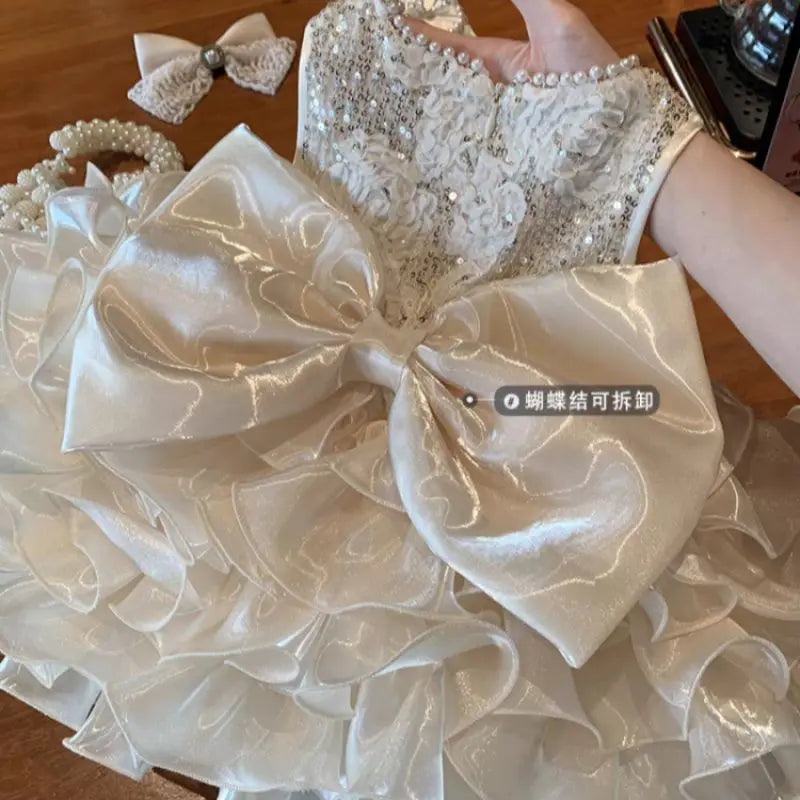 High Quality Kids Girls Bead-sequin-flower Party Dress childrensterritory