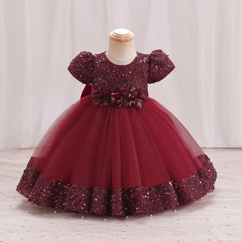 Baby Girl Sequin Lace Designed Fluffy Baptism, Birthday Dress