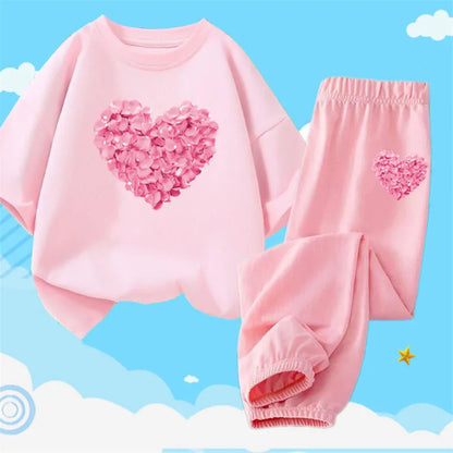 2pcs Kids Girls Cute Cartoon Print T-shirts + Pants Summer Outfit childrensterritory