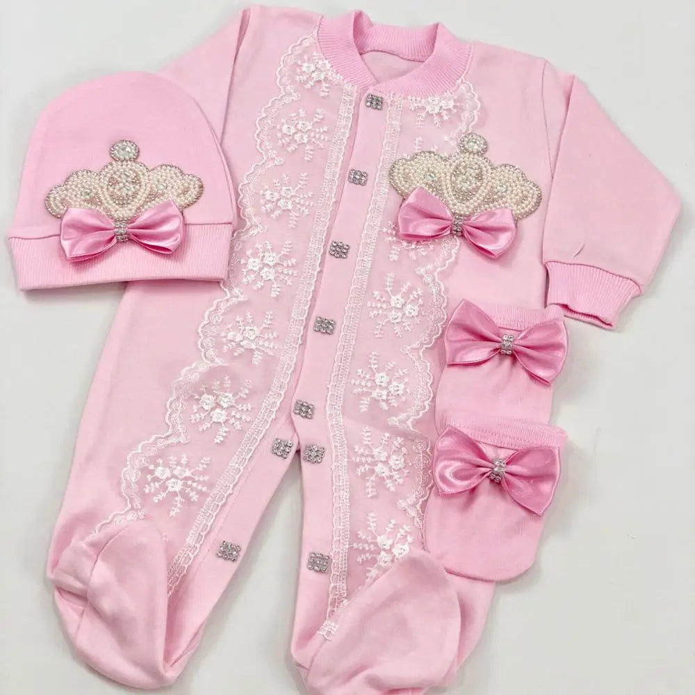 3pcs Pearly Crown Personalised Name Onesie for Newborn Babies childrensterritory