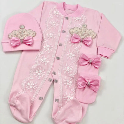 3pcs Pearly Crown Personalised Name Onesie for Newborn Babies childrensterritory