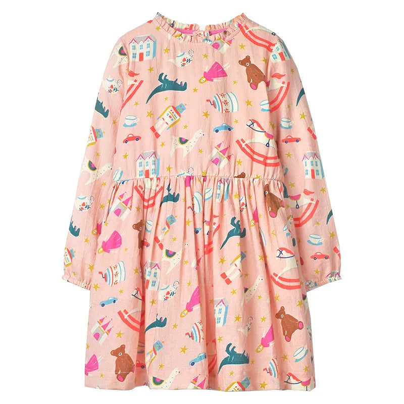 Long-Sleeved Printed Summer Dresses For Girls