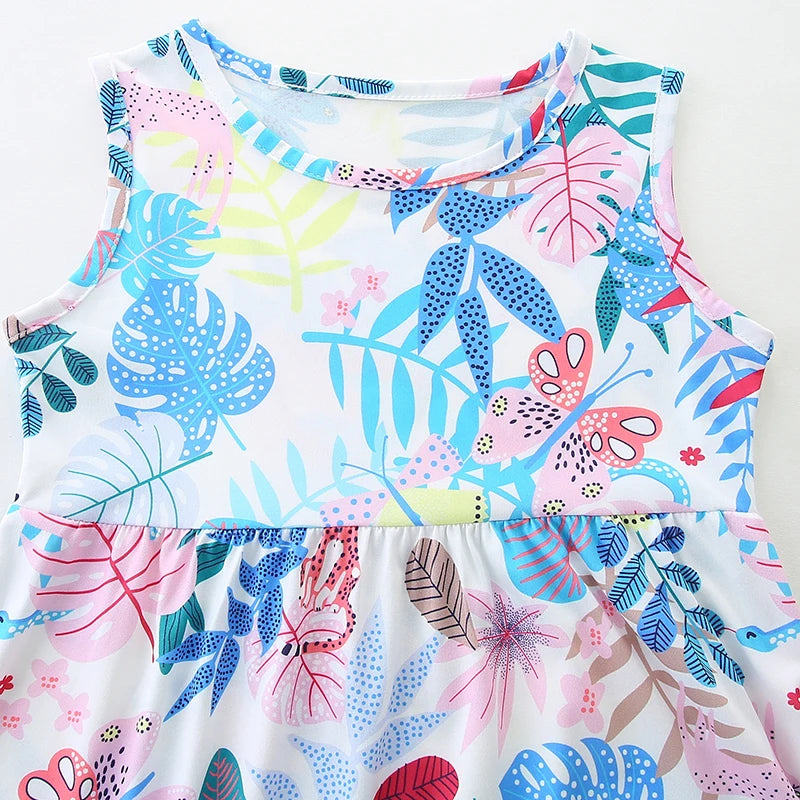 Little Girls Cartoon Leaves Print Summer Dresses childrensterritory