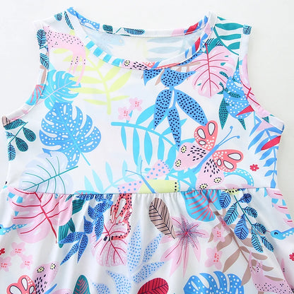 Little Girls Cartoon Leaves Print Summer Dresses childrensterritory