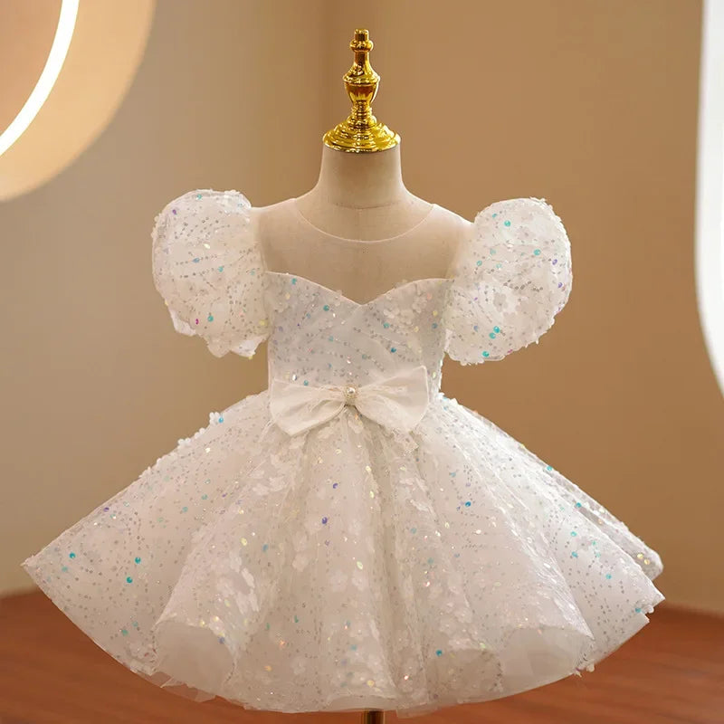 Kids Girls Luxury Fluffy Formal Lace Design Ball Gowns