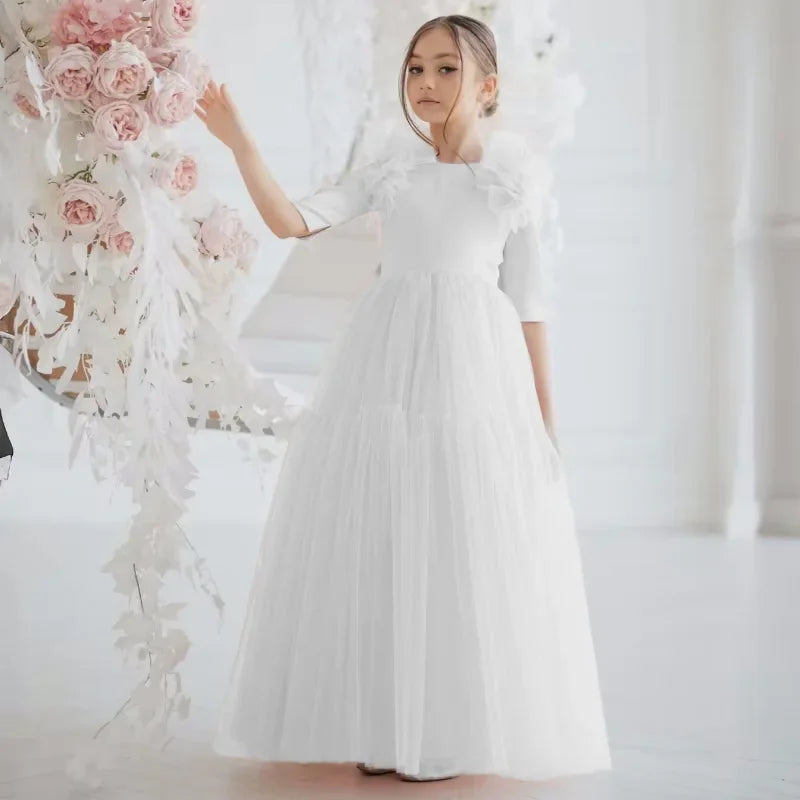 Tulle Flower Girl Dresses With Bow For Wedding Birthday