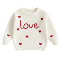 Baby Girl Heart Print Crew Neck Knitted Sweaters childrensterritory