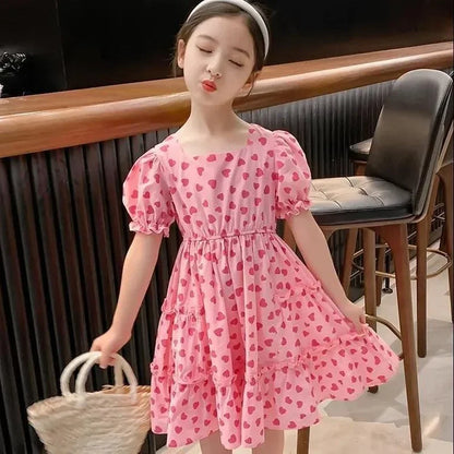 Square Neck Polka Dot Casual Dresses for Girls